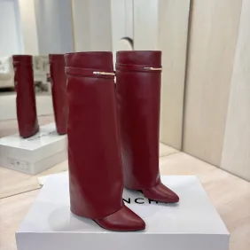Givenchy Women’s Red Leather Knee-High Boots with Gold Strap & Pointed Toe #B69619 Givenchy Women’s Red Leather Knee-High Boots with Gold Strap & Pointed Toe #B69619