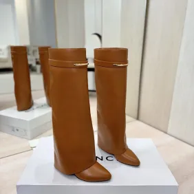 Givenchy Women’s Tan Leather Knee-High Boots with Gold Accent Strap and Pointed Toe #B69616 Givenchy Women’s Tan Leather Knee-High Boots with Gold Accent Strap and Pointed Toe #B69616