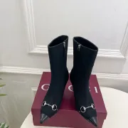 Gucci GG Monogram Pointed‑Toe High‑Heel Ankle Boots 8.5cm Heel #B68357