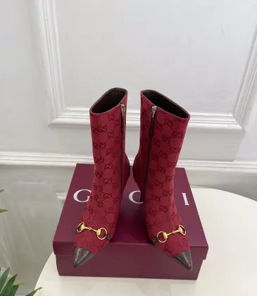 Gucci GG Monogram Pointed‑Toe High‑Heel Ankle Boots 8.5cm Heel #B68358