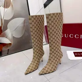 Brand G Women’s Knee-High Boots with GG Monogram Canvas, Pointed Toe, 10cm Stiletto Heel #B69629 Brand G Women’s Knee-High Boots with GG Monogram Canvas, Pointed Toe, 10cm Stiletto Heel #B69629