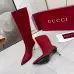 Gucci Women’s Red GG Canvas Knee-High Boots with Pointed Toe &amp; Metal Stiletto Heel #B69628