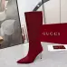 Gucci Women’s Red GG Canvas Knee-High Boots with Pointed Toe &amp; Metal Stiletto Heel #B69628