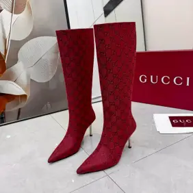Brand G Women’s Red GG Canvas Knee-High Boots with Pointed Toe & Metal Stiletto Heel #B69628 Brand G Women’s Red GG Canvas Knee-High Boots with Pointed Toe & Metal Stiletto Heel #B69628