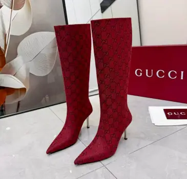 Brand G Women’s Red GG Canvas Knee-High Boots with Pointed Toe & Metal Stiletto Heel #B69628 Brand G Women’s Red GG Canvas Knee-High Boots with Pointed Toe & Metal Stiletto Heel #B69628