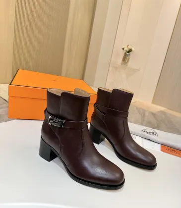 Hermès Leather Kelly Buckle Block‑Heel Ankle Boots 6cm Heel #B68413