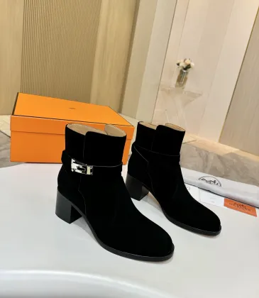 Hermès Suede Metal‑Lock Block‑Heel Ankle Boots 6cm Heel #B68410