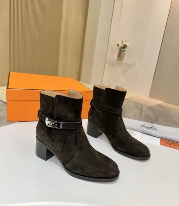 Hermès Suede Metal‑Lock Block‑Heel Ankle Boots 6cm Heel #B68411