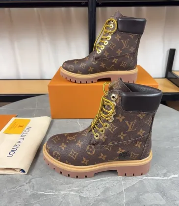 Louis Vuitton x Timberland Monogram Leather Unisex Boots – Limited Edition High-Top Rugged Fashion Footwear - 3.5CM Louis Vuitton x Timberland Monogram Leather Unisex Boots – Limited Edition High-Top Rugged Fashion Footwear - 3.5CM