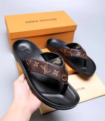 Men Louis Vuitton Slippers Casual Leather flip-flops Double leather high quality outsole wear resistant #9874785 Men Louis Vuitton Slippers Casual Leather flip-flops Double leather high quality outsole wear resistant #9874785