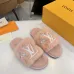 Louis Vuitton Cozy Fluffy Slippers with Leather Straps and Brand Embellishments #A54598