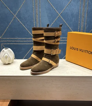 LV Suede Multi‑Buckle Mid‑Calf Rider Boots Flat Sole #B68447