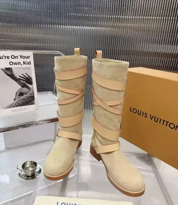 LV Vintage Multi‑Strap Suede Knee‑High Rider Boots Block Heel #B68402