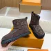 Louis Vuitton Brown Suede Winter Boots with Monogram Embroidery, Adjustable Buckle, and Chunky Sole #B69626