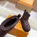 Louis Vuitton Brown Suede Winter Boots with Monogram Embroidery, Adjustable Buckle, and Chunky Sole #B69626
