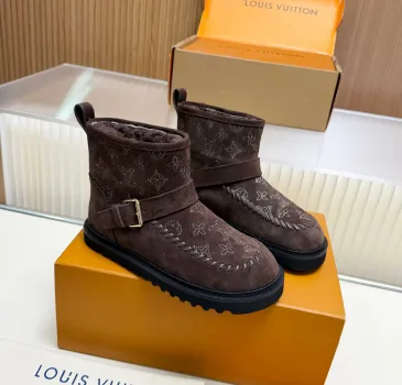 Brand L Brown Suede Winter Boots with Monogram Embroidery, Adjustable Buckle, and Chunky Sole #B69626 Brand L Brown Suede Winter Boots with Monogram Embroidery, Adjustable Buckle, and Chunky Sole #B69626