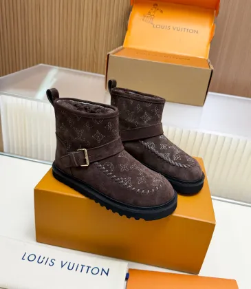  Brown Suede Winter Boots with Monogram Embroidery, Adjustable Buckle, and Chunky Sole #B69626