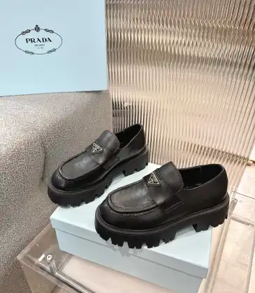Prada Style Black Leather Loafers With Chunky Platform Sole #A54580