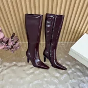 YSL Cassandre Side‑Zip Square‑Toe Knee‑High Boots 7cm Heel #B68430