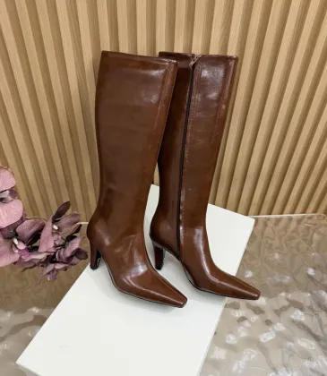 YSL Cassandre Side‑Zip Square‑Toe Knee‑High Boots 7cm Heel #B68431