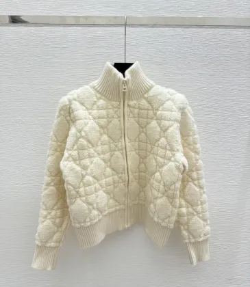 2025 D-ior Ecru Cannage Knit Cropped Zip-Up Cardigan #A54549