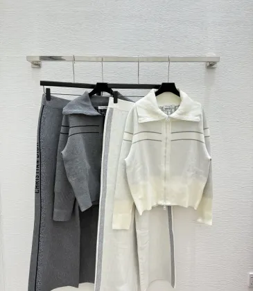 2025 D-ior Women's Wool Sweater and Skirt Sets  Elegant Zip   up Styles with Chic Striped Details for Fashion #A54861