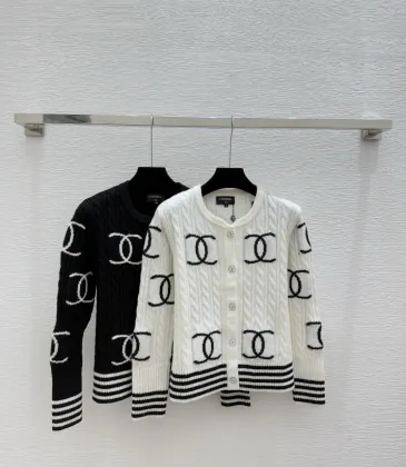 CHANEL Women's Luxury Cable Knit Cardigan Featuring Bold Signature Double C Logo Intarsia and Contrast Striped Trims #A56341 CHANEL Women's Luxury Cable Knit Cardigan Featuring Bold Signature Double C Logo Intarsia and Contrast Striped Trims #A56341