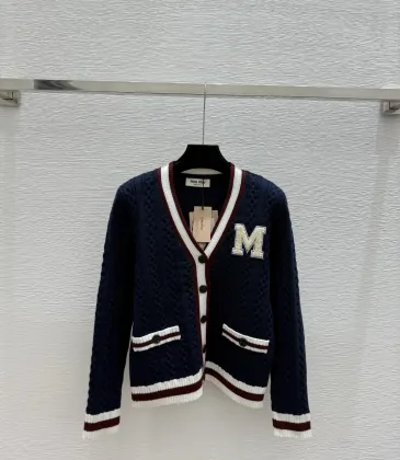 Dark Blue Miu Miu Women's V-Neck Cardigan  Embroidered "M" Logo  Textured Knit Design for Feminine Luxury  #A57759