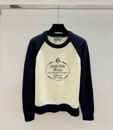 Prada Early Fall New Arrival Color-Block Logo Crew Neck Knit Long-Sleeve Top #B68313 Prada Early Fall New Arrival Color-Block Logo Crew Neck Knit Long-Sleeve Top #B68313