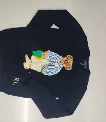 Ralph Lauren Polo Little Pony~ Autumn Winter New R Embroidered Baseball Jacket Cartoon Bear Sweater Loose Lazy Style Versatile Knitwear #A58643 Ralph Lauren Polo Little Pony~ Autumn Winter New R Embroidered Baseball Jacket Cartoon Bear Sweater Loose Lazy Style Versatile Knitwear #A58643