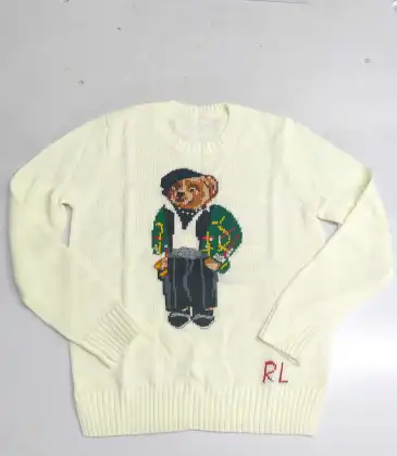 Ralph Lauren Polo Little Pony~ Autumn Winter New R Embroidered Baseball Jacket Cartoon Bear Sweater Loose Lazy Style Versatile Knitwear #A58645 Ralph Lauren Polo Little Pony~ Autumn Winter New R Embroidered Baseball Jacket Cartoon Bear Sweater Loose Lazy Style Versatile Knitwear #A58645