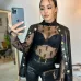 YSL European and American women's cross-border Amazon sexy see-through high-neck long-sleeved flocked high-quality top T-shirt #A64626
