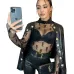 YSL European and American women's cross-border Amazon sexy see-through high-neck long-sleeved flocked high-quality top T-shirt #A64626