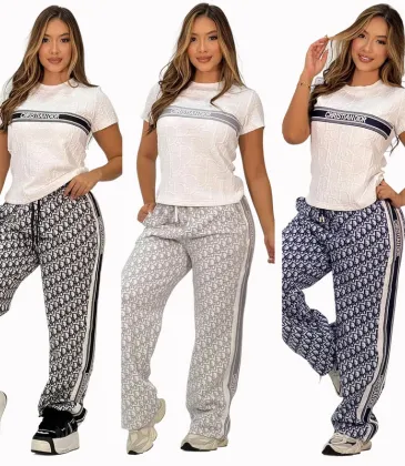 2025 On sale Women's D-ior CD Pattern Top and Pants Set with Side Stripe #A47225 2025 On sale Women's D-ior CD Pattern Top and Pants Set with Side Stripe #A47225