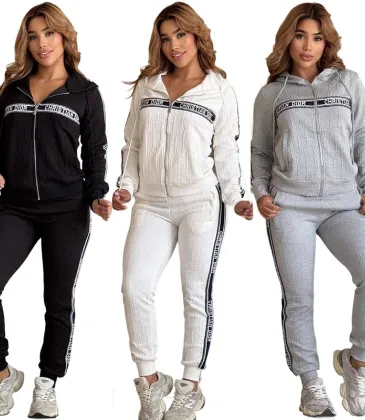 Women's D-ior CD Pattern Hoodie and Pants Set with Side Stripe #A47228 Women's D-ior CD Pattern Hoodie and Pants Set with Side Stripe #A47228